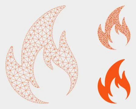 Flame Vector Mesh 2D Model and Triangle Mosaic Icon Illustrazione stock