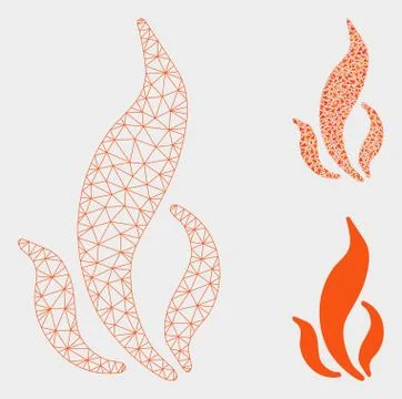 Flame Vector Mesh Carcass Model and Triangle Mosaic Icon 스톡 일러스트
