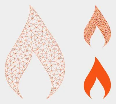 Flame Vector Mesh Wire Frame Model and Triangle Mosaic Icon Stock Illustration