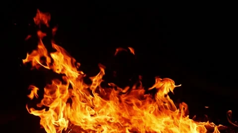 Flame view with black background, Shot of yellow flames Stock Footage 150715369