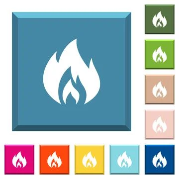 Flame white icons on edged square buttons Illustrazione stock