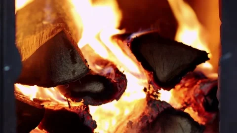 Flame of wood stove fire close up Stock Footage 148372955