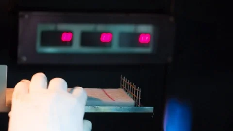 Flameability test on foam material in term of horizotal burning Stock Footage 90782973