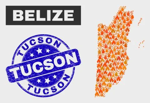 Flamed Mosaic Belize Map and Grunge Tucson Watermark Illustrazione stock