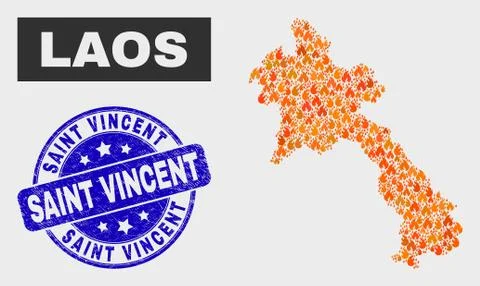 Flamed Mosaic Laos Map and Distress Saint Vincent Stamp Seal Stockillustratie