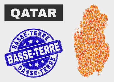 Flamed Mosaic Qatar Map and Grunge Basse-Terre Stamp Seal Stockillustratie