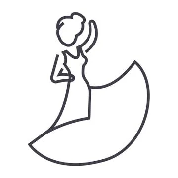 Flamenco dancer vector line icon, sign, illustration on white background, edi Stock Illustration