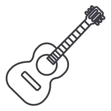 Flamenco guitar illustration vector line icon, sign, illustration on white ba Stock Illustration
