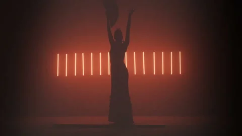 Flamenco Silhouette In Red Smoke Stock Footage 136106295