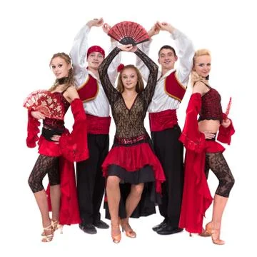 Flamenko dancer team dancing isolated on white background Stock Photos