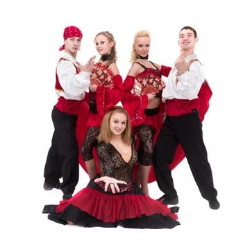 Flamenko dancer team dancing isolated on white background Stock Photos