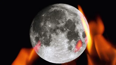 Flames against the moon in UHD Stock-Footage 148208168