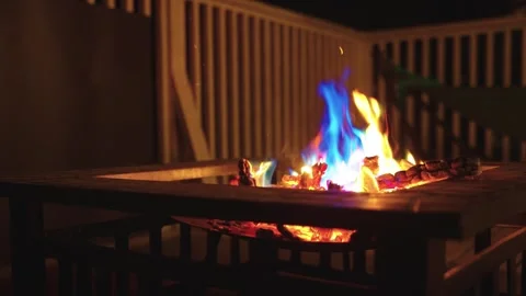 Flames and Coals Burning Gently in the Night, Campfire in Darkness Stock Footage 340781092