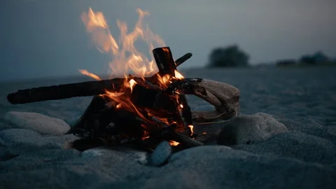 Flames And Fire Moving With The Wind On The Sand Stock Footage 311754885