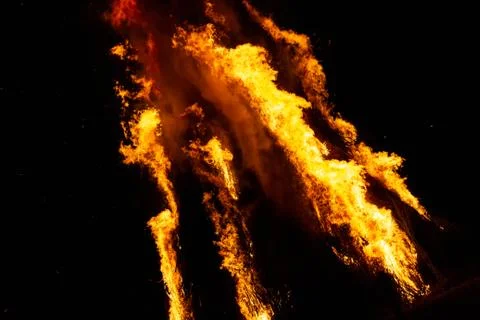 Flames and fire released by a pyre for the traditional epiphany night in Italy Stock Photos
