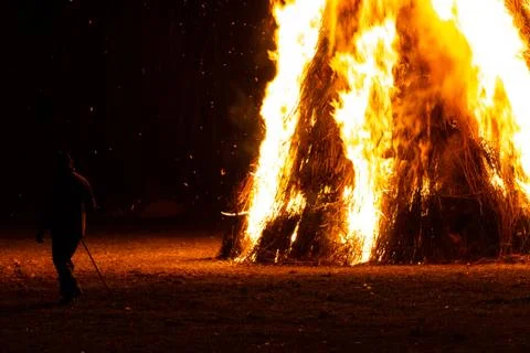 Flames and fire released by a pyre for the traditional epiphany festival in Stock Photos