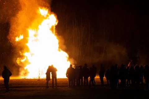 Flames and fire released by a pyre for the traditional epiphany festival in Stock Photos