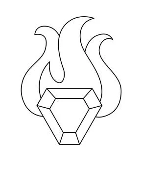 Flames and gemstone, fire element - vector linear image for coloring logo Illustrazione stock