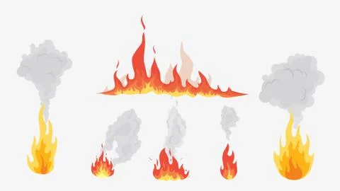 Flames and smoke in various forms. Different types of fire Stock Illustration
