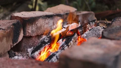 Flames and sparks from a burning fire with embers close-up. Stock Footage 159878055