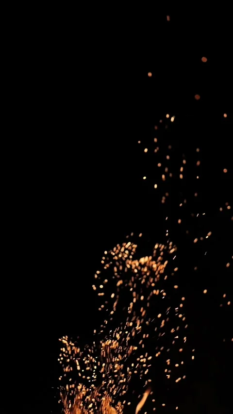 Flames and sparks from a fire fly upwards. Sparks from burning wood on a da.. Stock Footage 321541348