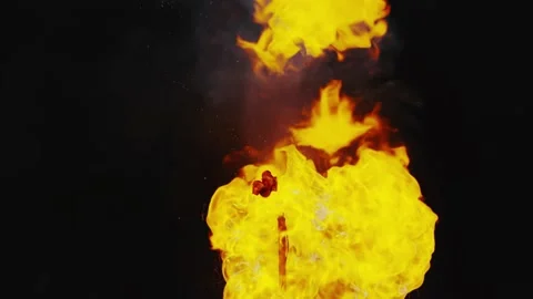 Flames Ascending Balloon String Leading to Explosion and Burnout Stock Footage 256982413