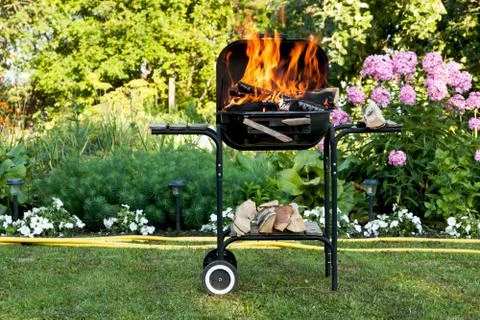 Flames in a barbecue Stock Photos