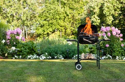 Flames in a barbecue Stock Photos