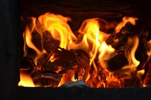 Flames on a black background close up Stock Photos