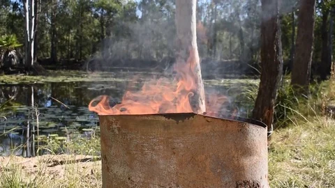 Flames from a bonfire drum Stock Footage 76377476