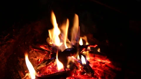 Flames of a bonfire at night Stock Footage 155042437