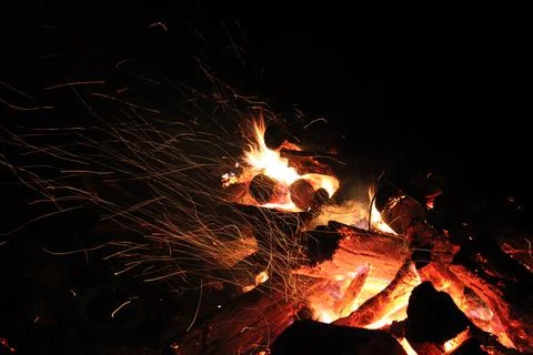 Flames Burning In Camp Fire Stock Photos