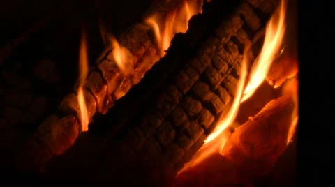 Flames on burning logs Stock Footage 44497034