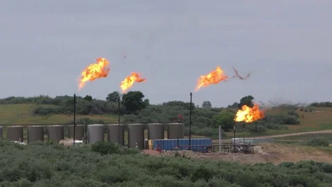 Flames Burning Methane Gas Fire at Oil Well in North Dakota Stock Footage