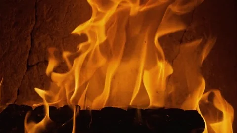 Flames of burning wood in stove Loop Stock Footage 70096158