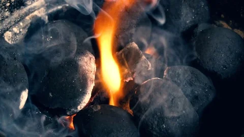Flames in a charcoal grill Stock Footage 77180976