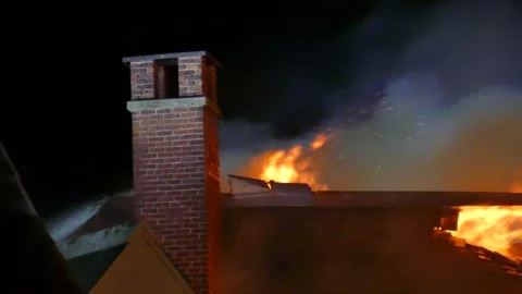 Flames with chimney at night Stock Footage 139657555