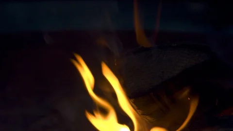 Flames Curling around a Log in a Firepit Stock Footage 96005350