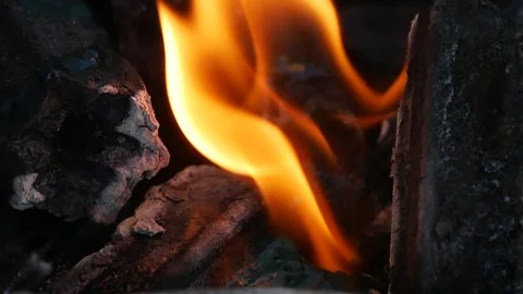 Flames dance in the cozy firepit on a cool evening Stock Footage 302622142