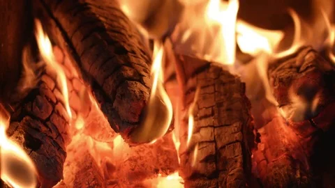 Flames on dying embers Stock Footage 76337488