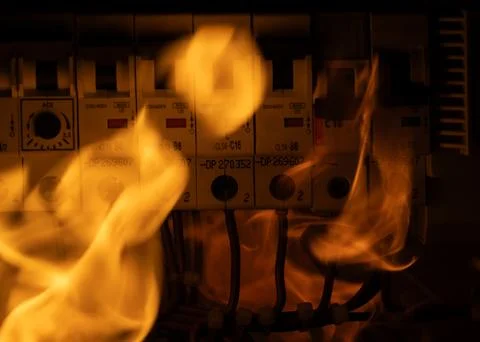 Flames on Electrical Circuit Breakers Foto stock