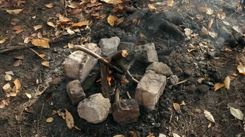 Flames of fire and smoke coming out of the fireplace Video stock 237332225