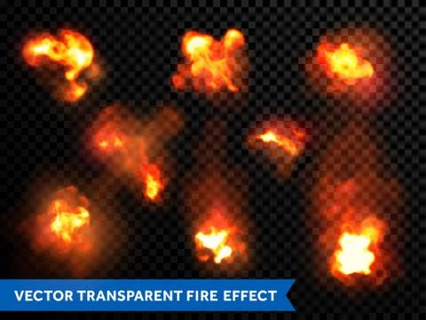 Flames fire burning explosion bursts transparent vector Stock Illustration