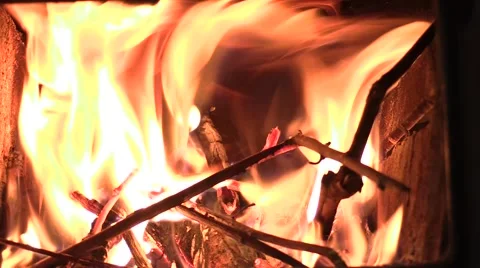 Flames of Fire in Oven Stock Footage 47707483