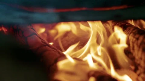 Flames From Fire in Slowmotion Firepit Stock Footage 135544565