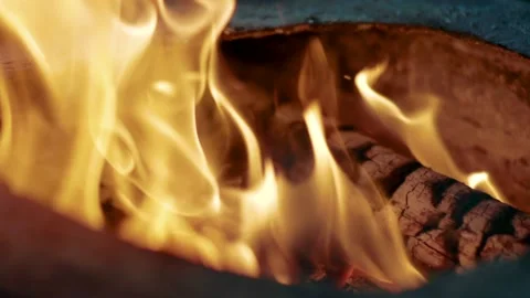 Flames From Fire in Slowmotion Firepit Stock Footage 135544573