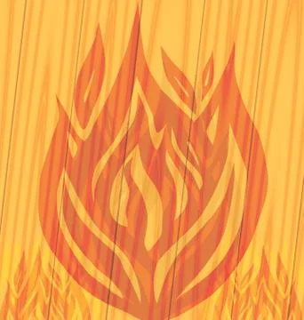 Flames fire on the wooden background Stock Illustration