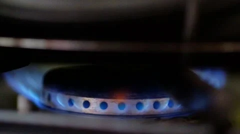 Flames from gas burner heating a cooking pot Stock Footage 45841875