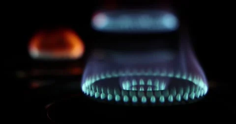 Flames of gas burning from a kitchen gas stove Stock Footage 225924892