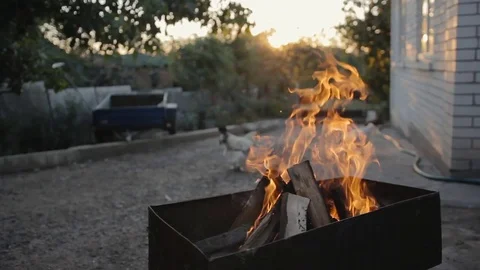 Flames in the grill outdoors 스톡 동영상 71213389